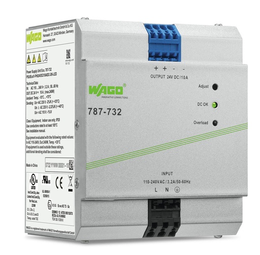 [WAG100608] FUENTE ALIMENTACION; SAL. 24V DC; 5A; PROTEC CON. EN PARALELO, CORTOCIRCUITO; AJUSTE SAL; LED (WAG100607 / 787-722) (FUENTE ALIMENTACION; SAL. 24V DC; 10A; PROTEC CON. EN PARALELO, CORTOCIRCUITO; AJUSTE SAL; LED (WAG100608 / 787-732))